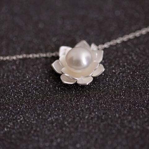 925 Sterling Silver Jewelry Pearl Lotus Flower Necklaces Hot Sale Pure Silver Jewelry For Women