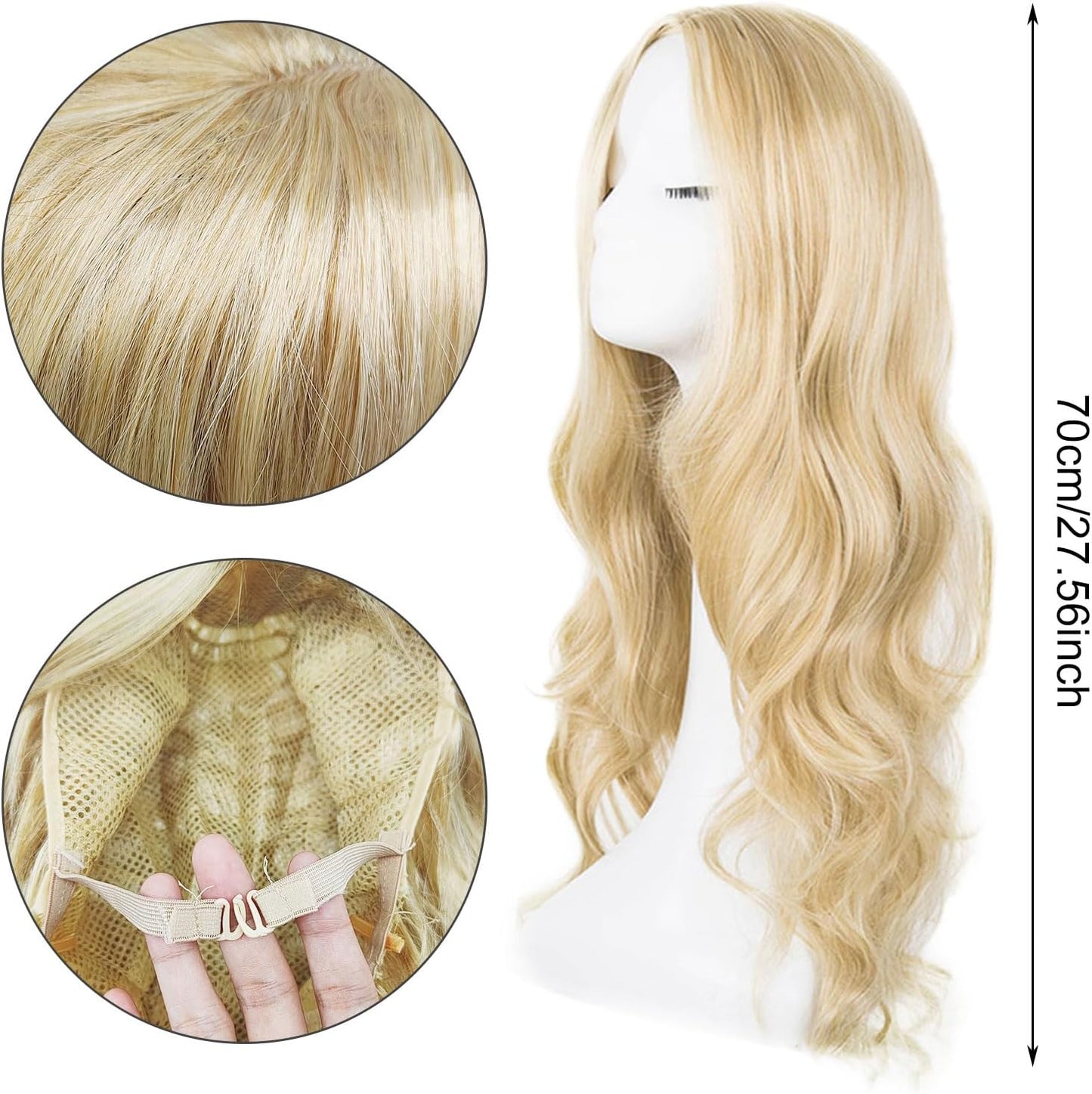 27'' Long Blonde Wave Wig for Women, Curly Synthetic Hair for Cosplay Party, Daily Use