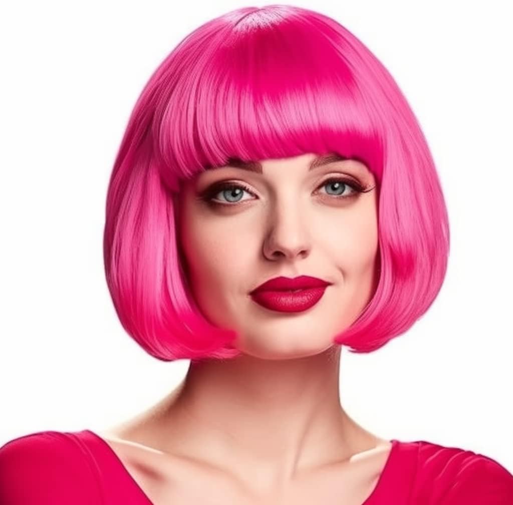 Party Wigs Wig Cap and Sunglass Set,Short Bob Hair Wigs Straight with Flat Bangs Synthetic Colorful Cosplay Daily Party Neon Wig for Women (pink)