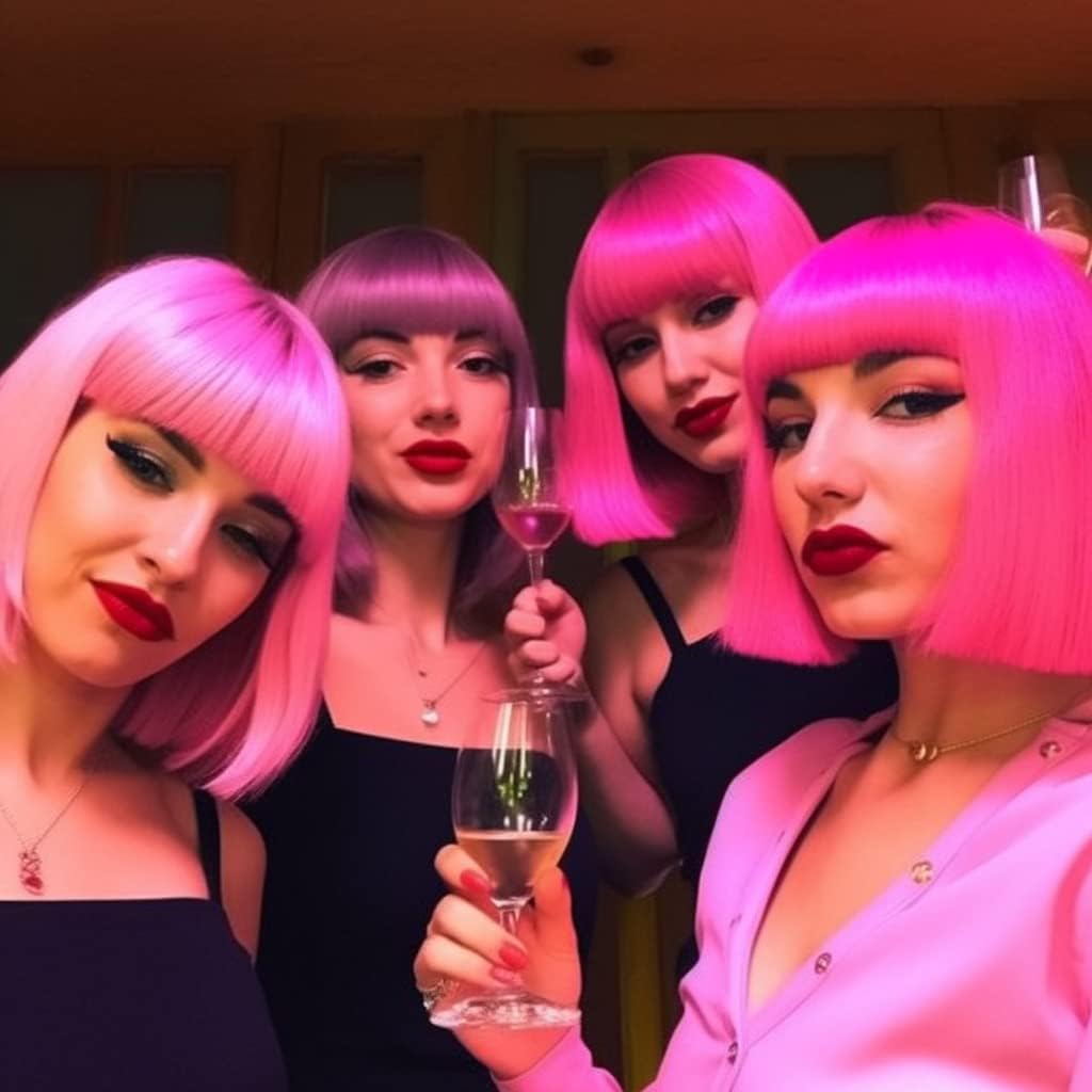 Party Wigs Wig Cap and Sunglass Set,Short Bob Hair Wigs Straight with Flat Bangs Synthetic Colorful Cosplay Daily Party Neon Wig for Women (pink)