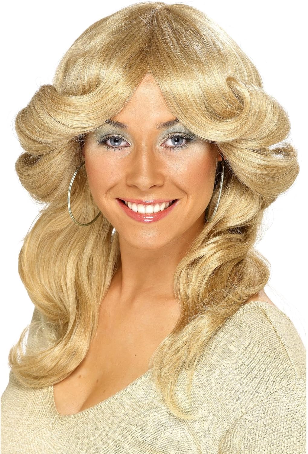 70s Flick Wig, Blonde Long, Wavy & Layered, 1970's Disco Fancy Dress, 1970s Dress Up Wigs Halloween