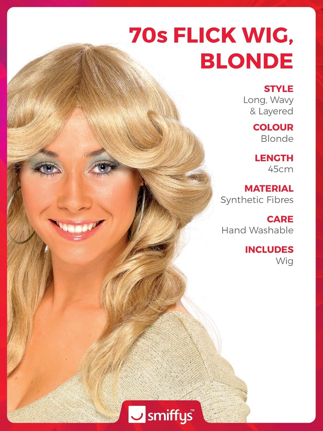 70s Flick Wig, Blonde Long, Wavy & Layered, 1970's Disco Fancy Dress, 1970s Dress Up Wigs Halloween