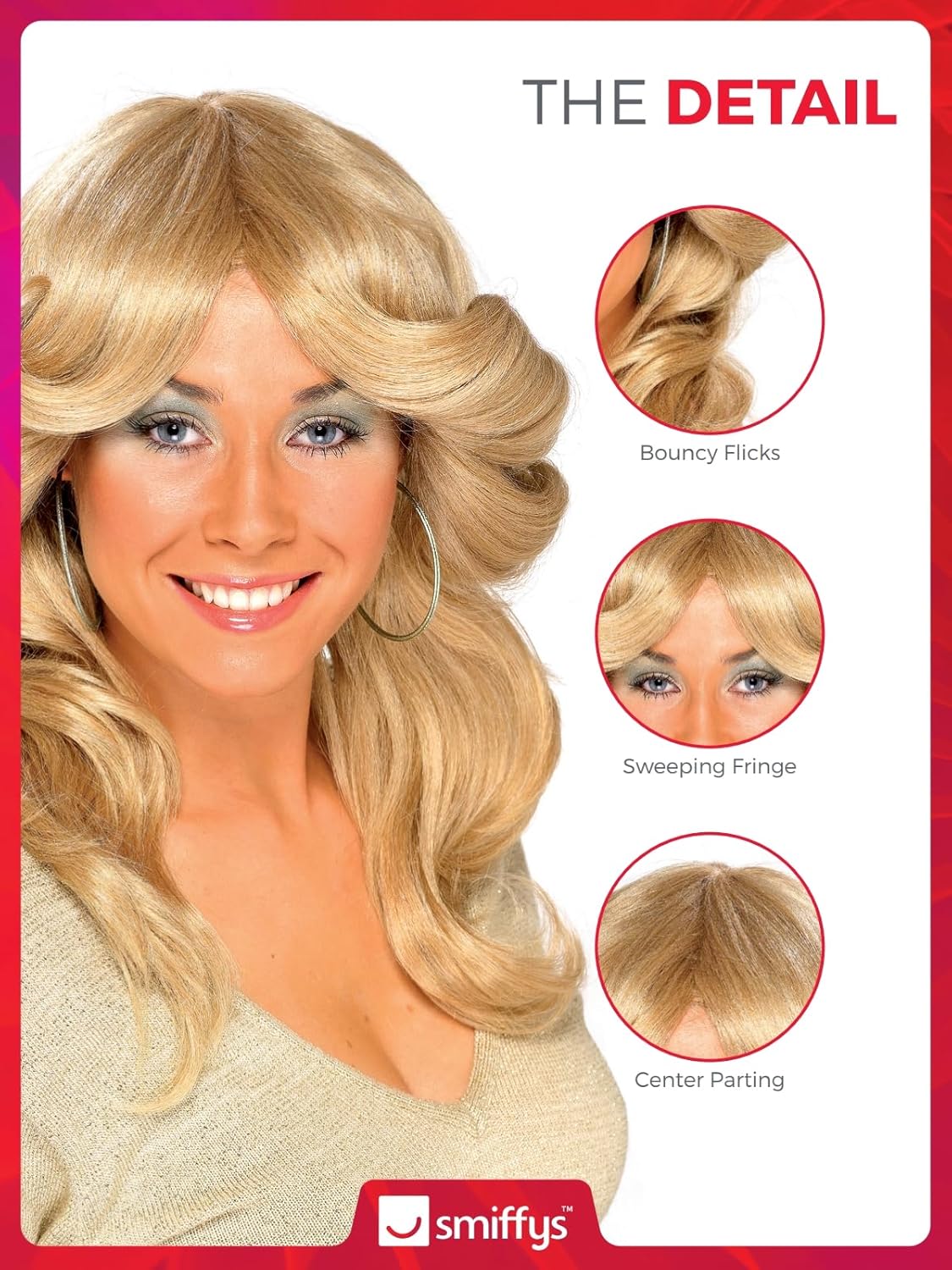 70s Flick Wig, Blonde Long, Wavy & Layered, 1970's Disco Fancy Dress, 1970s Dress Up Wigs Halloween