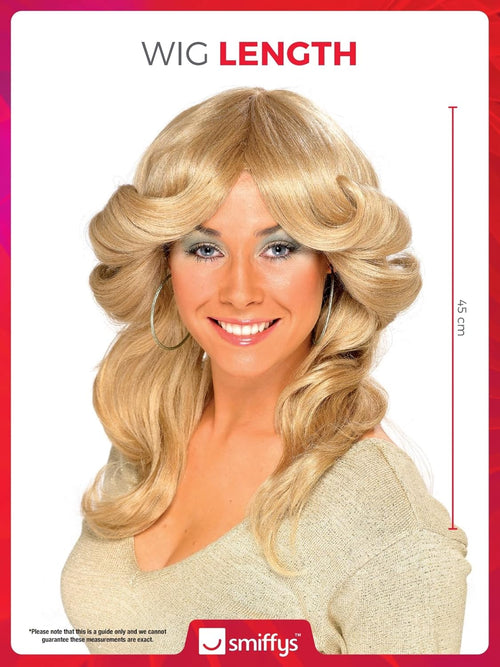 70s Flick Wig, Blonde Long, Wavy & Layered, 1970's Disco Fancy Dress, 1970s Dress Up Wigs Halloween